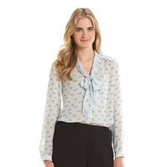 EUC - LC Lauren Conrad XS Print Bow-Front Blouse - Picture 1 of 4